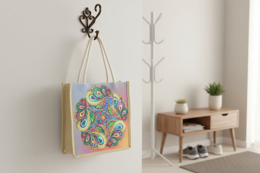 Canvas Bag with Colorful Swirling Flowers with Multiple Gems