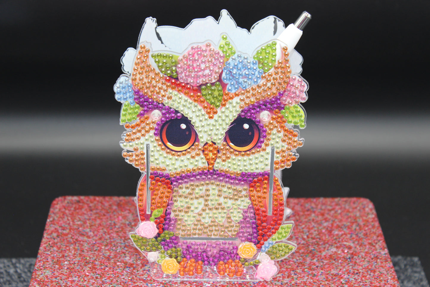 Diamond Art Multi Colored Small Owl Pen Holder Double Sided