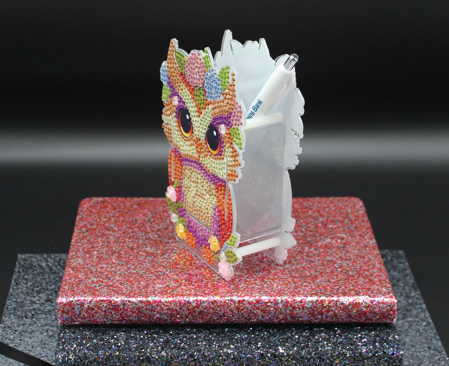 Diamond Art Multi Colored Small Owl Pen Holder Double Sided