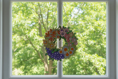 Diamond Art Hanging Pendant With a Flowered Spring Wreath