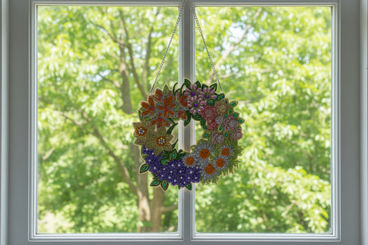 Diamond Art Hanging Pendant With a Flowered Spring Wreath