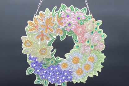 Diamond Art Hanging Pendant With a Flowered Spring Wreath