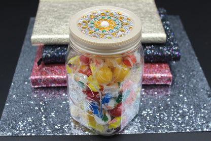 Diamond Art Custom Design Plastic Mason Jar with Custom Design Yellow, White, Clear Custom Lid