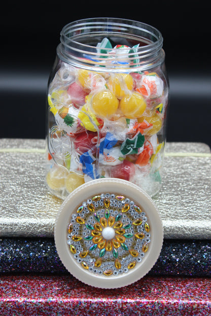 Diamond Art Custom Design Plastic Mason Jar with Custom Design Yellow, White, Clear Custom Lid