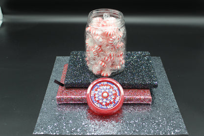 Diamond Art Custom Design Plastic Mason Jar with Custom Design Red Lid with Red and White and Blue Stones