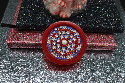 Diamond Art Custom Design Plastic Mason Jar with Custom Design Red Lid with Red and White and Blue Stones