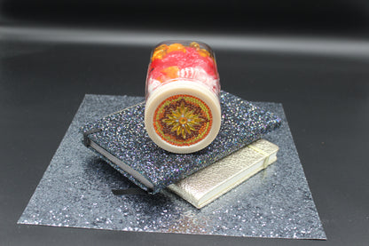 Diamond Art Custom Design Plastic Mason Jar with Custom Design Gold Lid with Gold, Yellow and Orange Gems