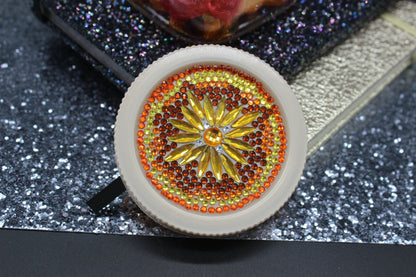 Diamond Art Custom Design Plastic Mason Jar with Custom Design Gold Lid with Gold, Yellow and Orange Gems