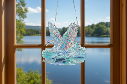 Multi Colored Hanging Diamond Art Swan In A Lake