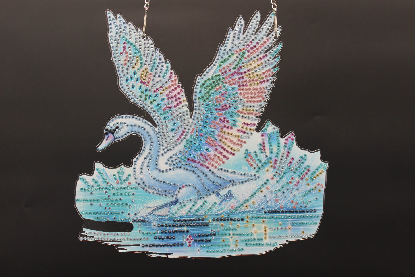 Multi Colored Hanging Diamond Art Swan In A Lake
