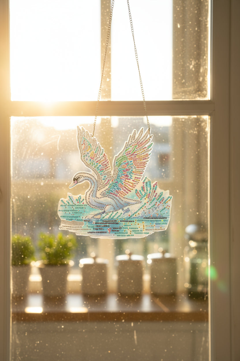 Multi Colored Hanging Diamond Art Swan In A Lake