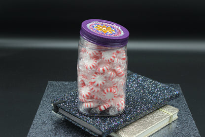 Diamond Art Custom Design Plastic Mason Jar with Custom Design Purple Lid with Red, Blue, Silver and Gold Gems