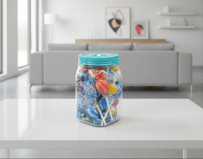 Diamond Art Custom Design Plastic Mason Jar with Custom Design Teal Lid with Green, Silver and Light Blue Gems