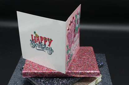 Diamond Art Card with Little Happy Birthday a Flower and Butterflies