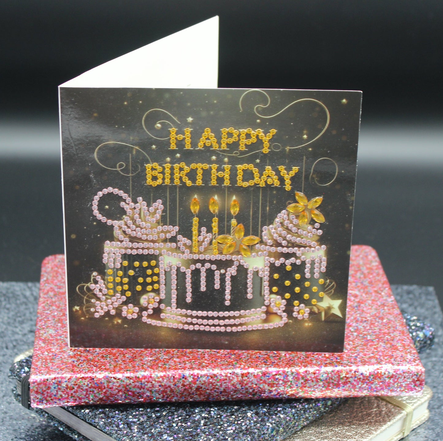 Diamond Art Card with Three Little Happy Birthday Cakes