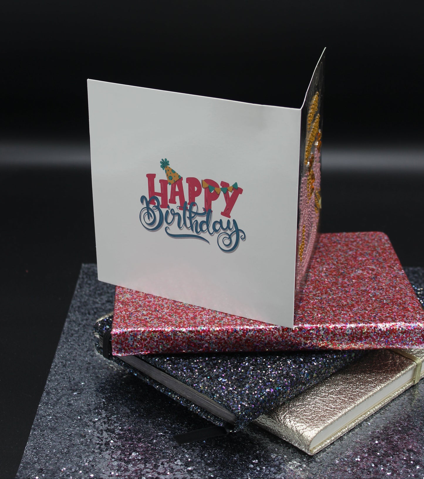 Diamond Art Card with Three Little Happy Birthday Cakes