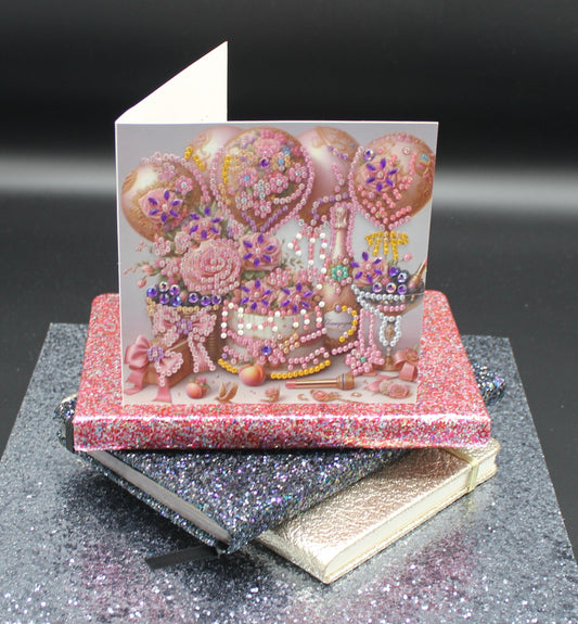 Diamond Art Card with Cake and Pink Balloons