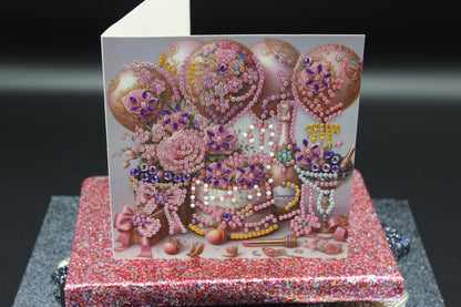 Diamond Art Card with Cake and Pink Balloons