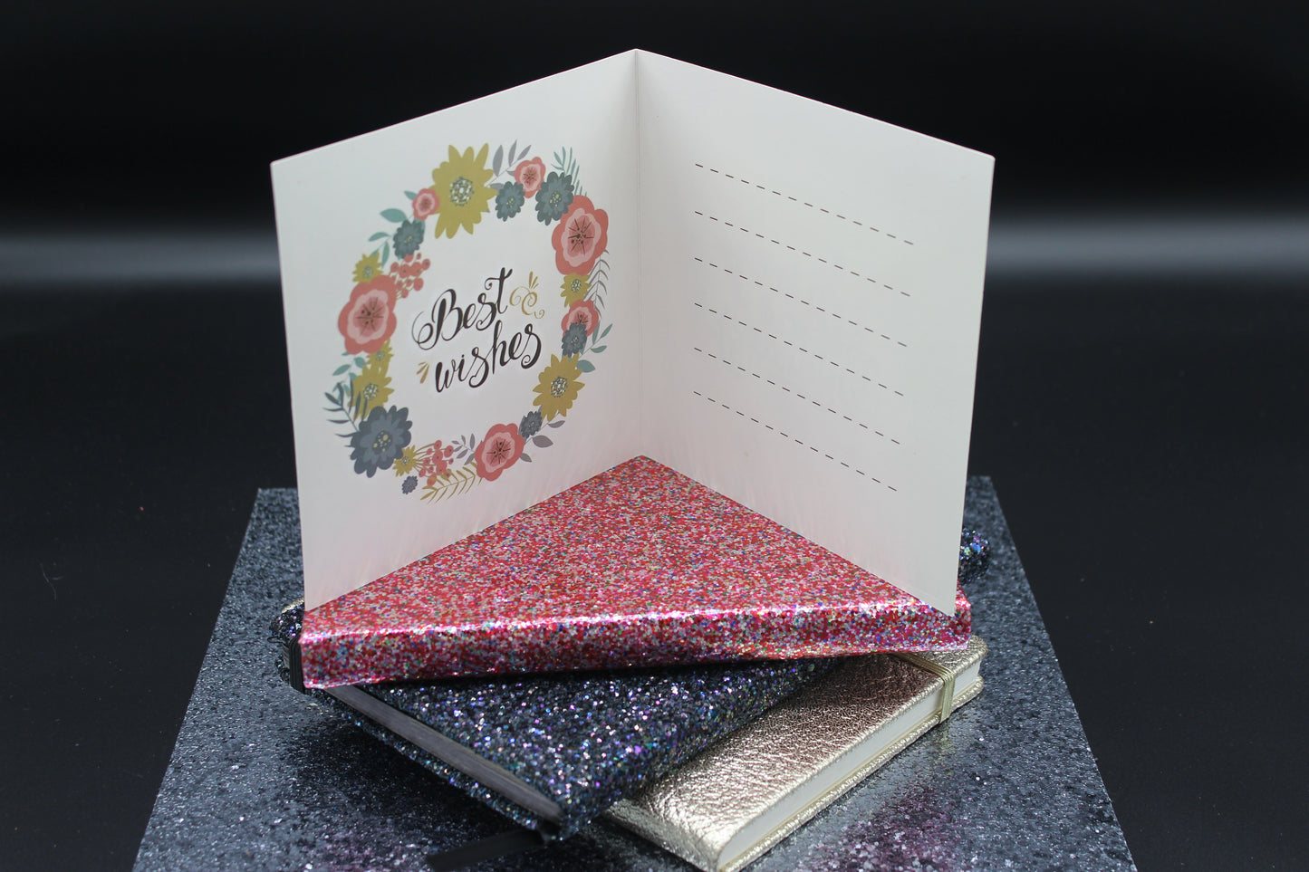 Diamond Art Card with Happy Birthday Heart and Flowers