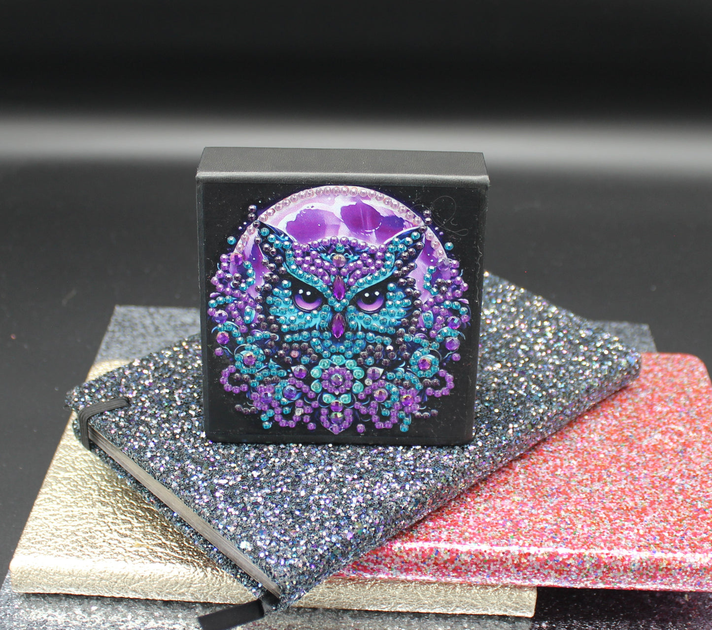 Diamond Art Paper Notepad Holder with Scowling Owl with Deep Piercing Eyes