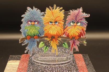 Three Colorful Dammit Birds with Crazy Faces TableTop Diamond Art