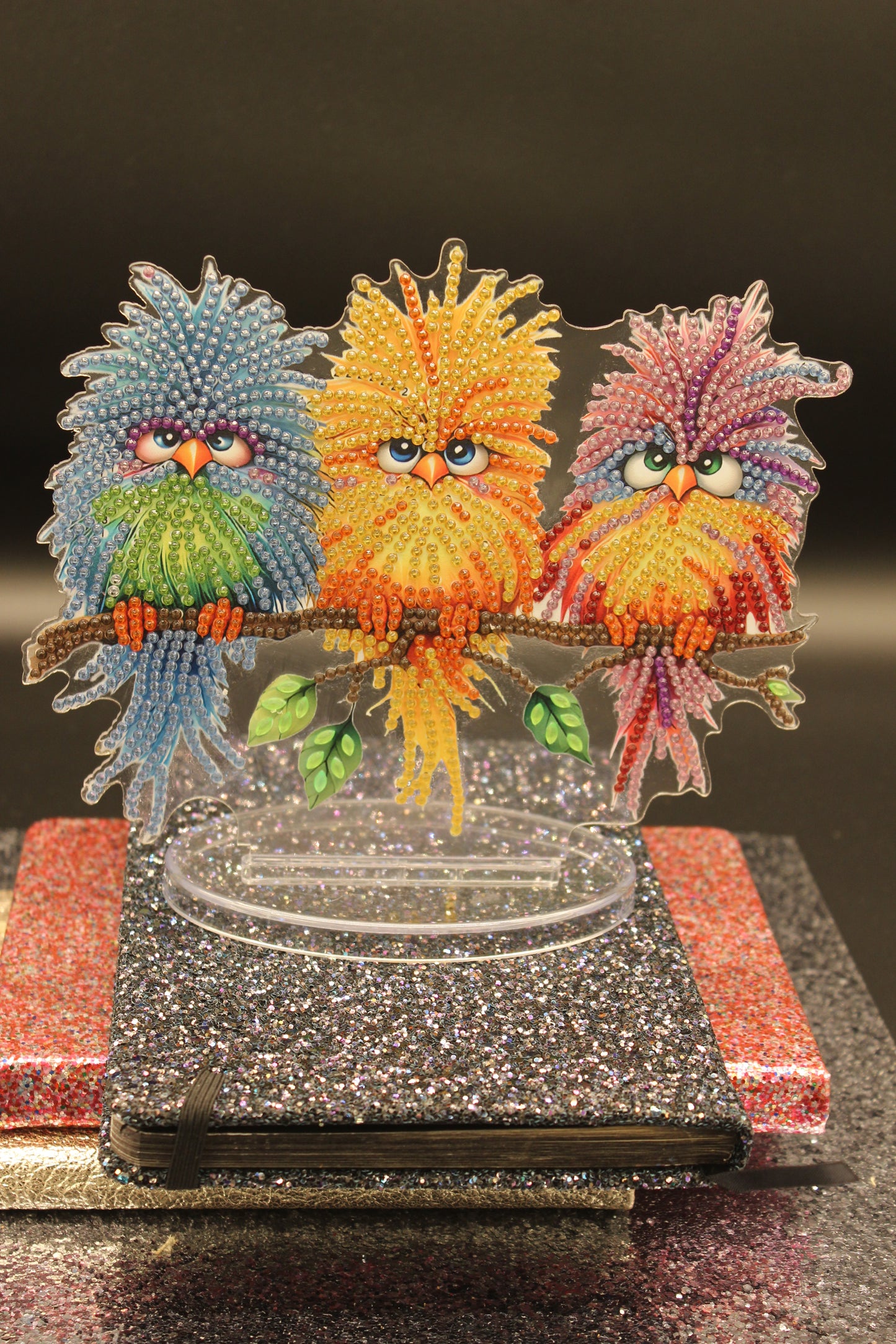 Three Colorful Dammit Birds with Crazy Faces TableTop Diamond Art