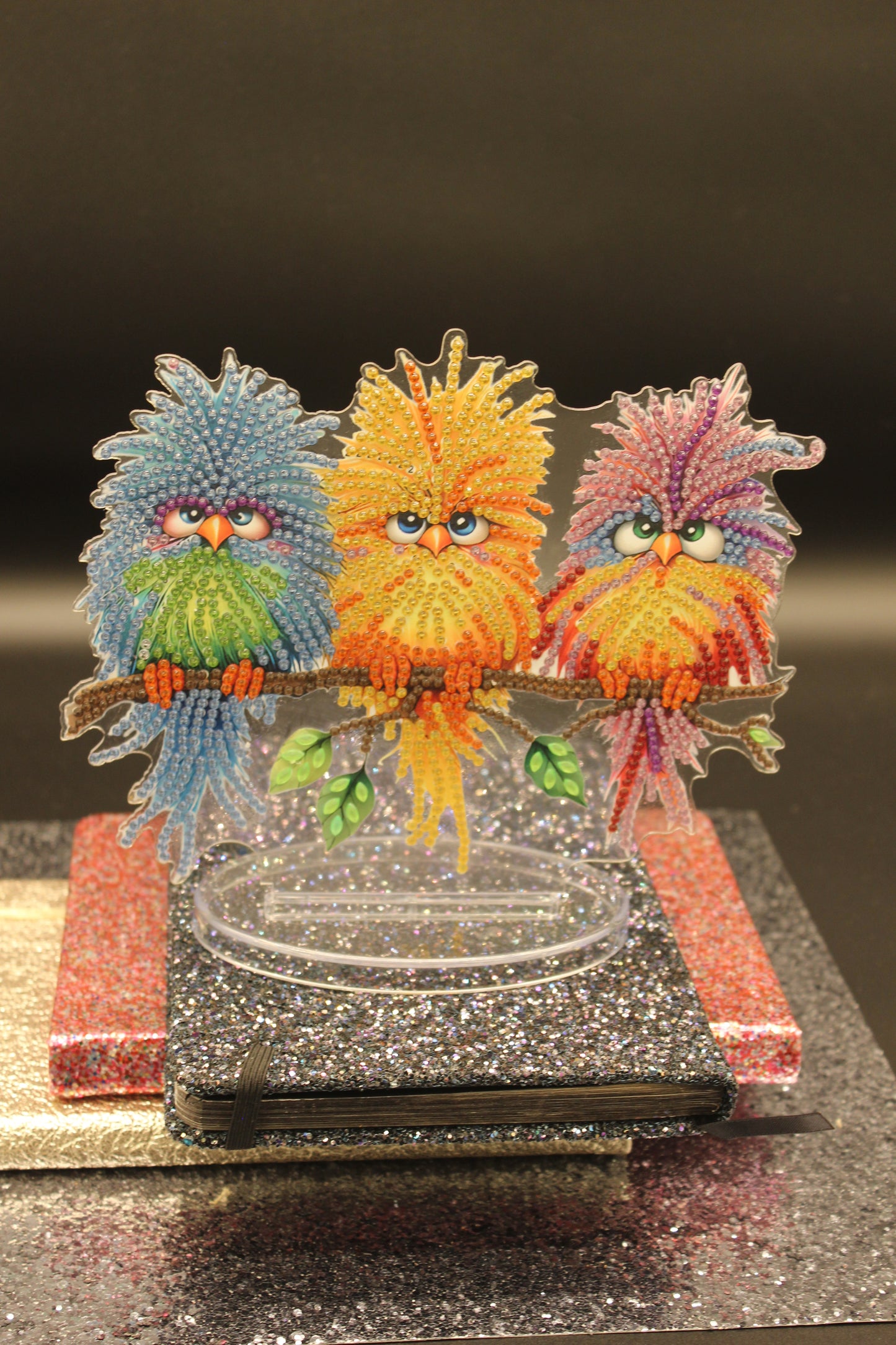 Three Colorful Dammit Birds with Crazy Faces TableTop Diamond Art