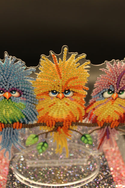 Three Colorful Dammit Birds with Crazy Faces TableTop Diamond Art