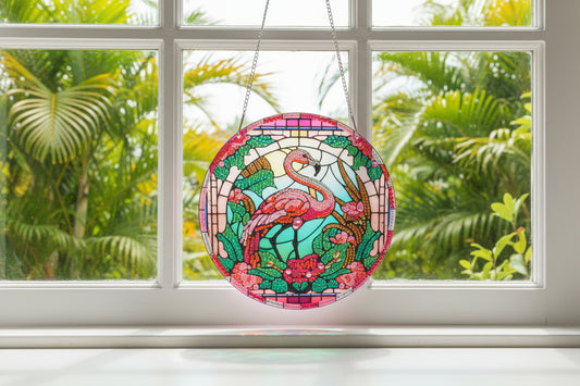 Beautifully Colored Hanging Diamond Art Pink Flamingo