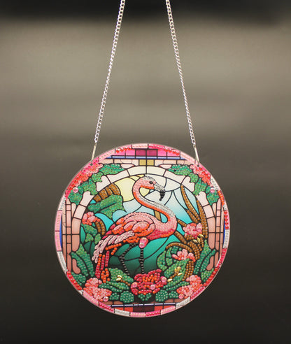 Beautifully Colored Hanging Diamond Art Pink Flamingo