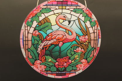 Beautifully Colored Hanging Diamond Art Pink Flamingo