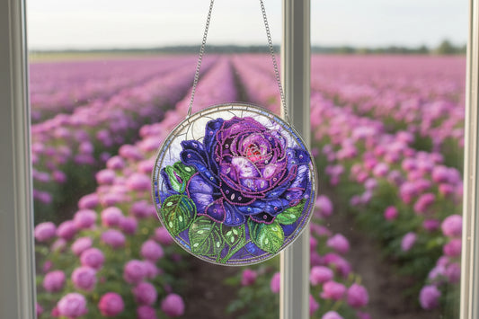 Beautifully Colored Hanging Diamond Art Purple Rose Suncatcher