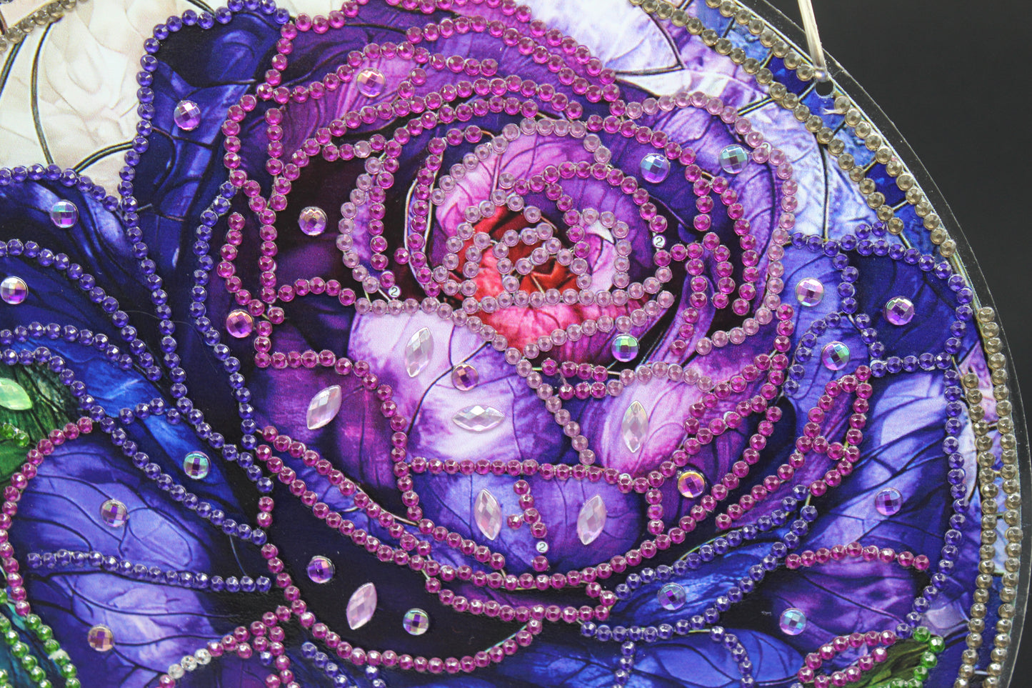 Beautifully Colored Hanging Diamond Art Purple Rose Suncatcher