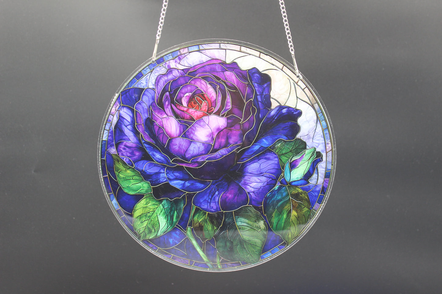 Beautifully Colored Hanging Diamond Art Purple Rose Suncatcher
