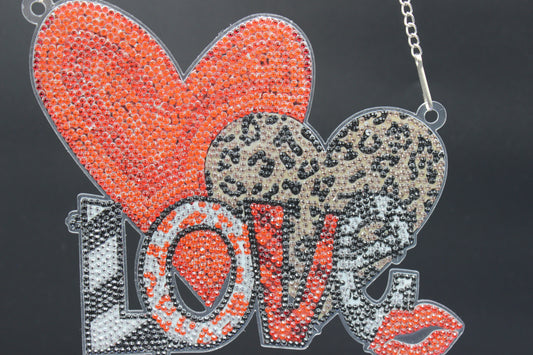Beautifully Colored Hanging Diamond Art Suncatcher with Hearts and a Big Love with Kisses