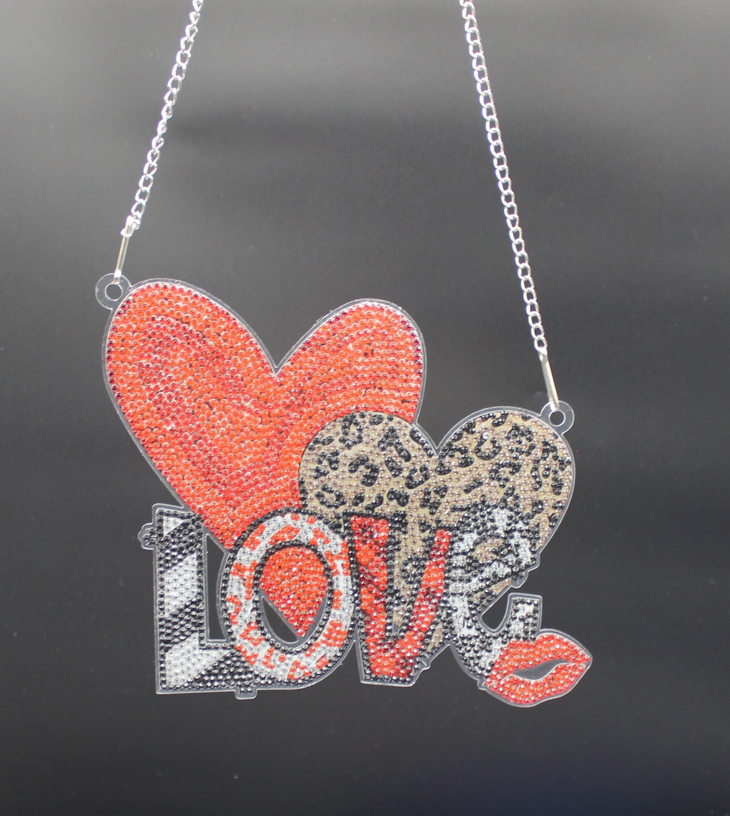 Beautifully Colored Hanging Diamond Art Suncatcher with Hearts and a Big Love with Kisses