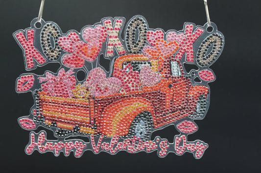 Hanging Diamond Art Suncatcher with Happy Valentines in a Love Truck