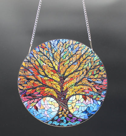 Beautifully Colored Hanging Diamond Art Tree of Life Pendant (Solid)
