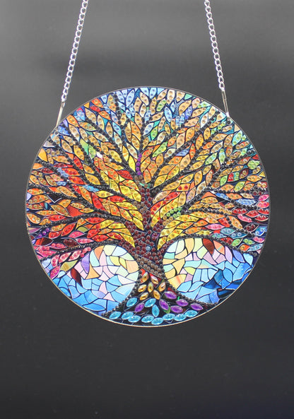 Beautifully Colored Hanging Diamond Art Tree of Life Pendant (Solid)