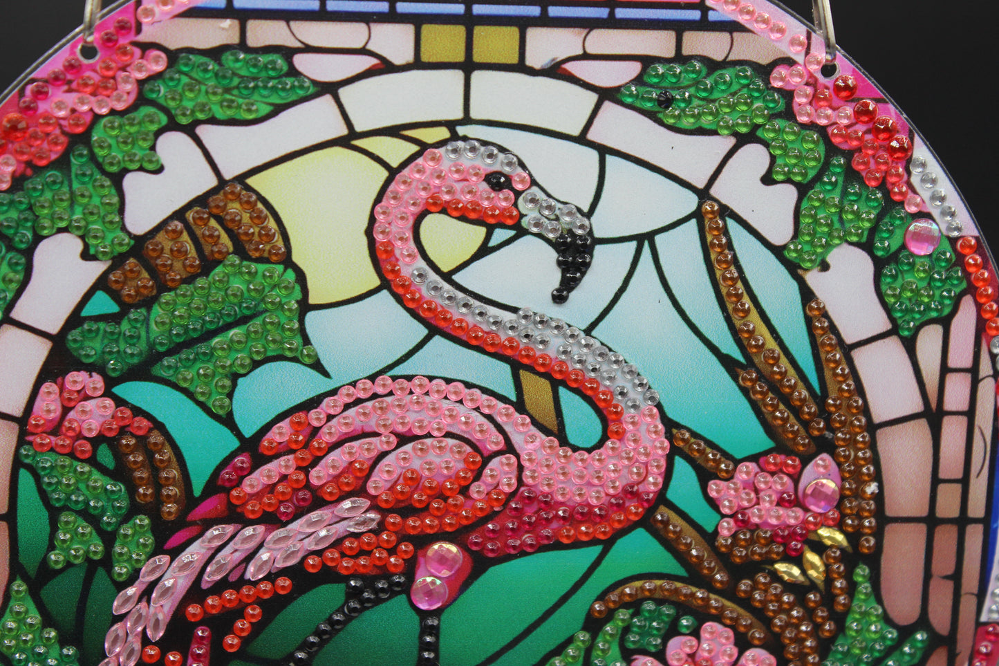 Beautifully Colored Hanging Diamond Art Pink Flamingo