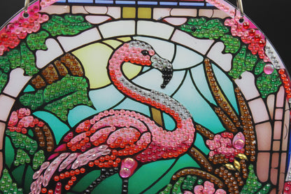 Beautifully Colored Hanging Diamond Art Pink Flamingo