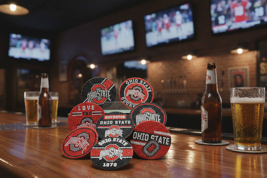 NCAA BIG10 Ohio State Buckeyes Diamond Art Coaster Set (8) Pieces and Wire Stand