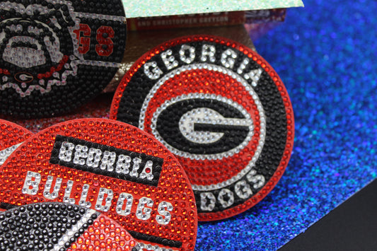 NCAA SEC Georgia BULLDOGS Diamond Art Coaster Set (8) Pieces with Cork Bottoms and Wire Stand