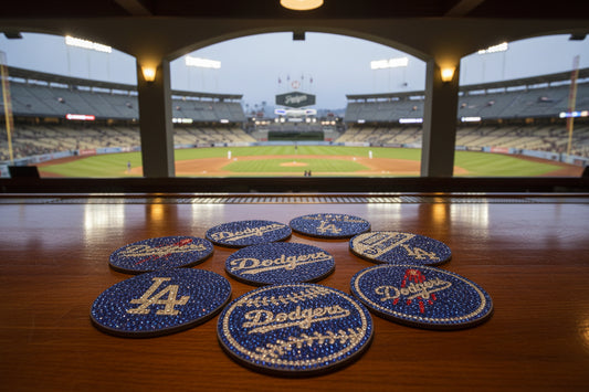 MLB National League World Champion LA Dodgers Diamond Art Coaster Set (8) Pieces and Wire Stand