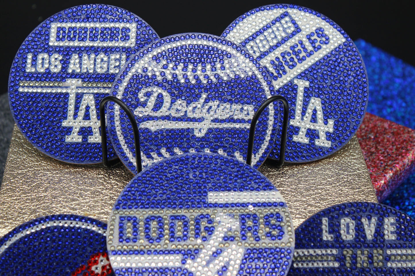 MLB National League World Champion LA Dodgers Diamond Art Coaster Set (8) Pieces and Wire Stand