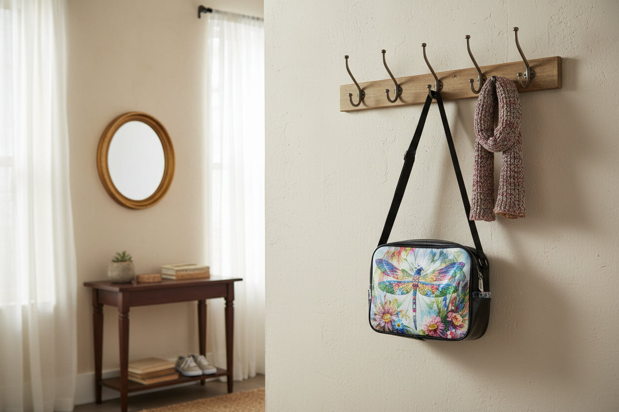 Clear Diamond Art Handbag with a Captivating Oversized Multicolor Dragonfly Design