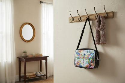 Clear Diamond Art Handbag with a Captivating Oversized Multicolor Dragonfly Design