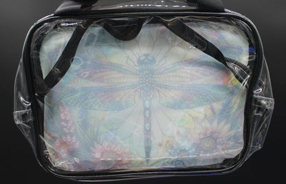 Clear Diamond Art Handbag with a Captivating Oversized Multicolor Dragonfly Design