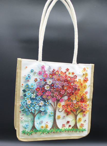 Canvas Bag with Vibrant Multi Color Flowers