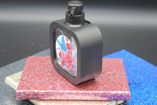 Diamond Art Black Soap or Lotion Dispenser with a Red Flower and Butterfly